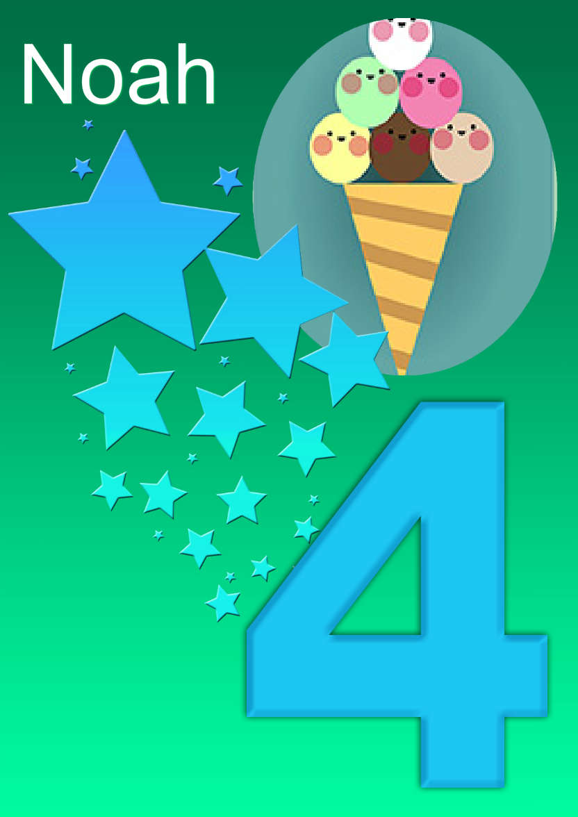 Stars Age 4 Boys Photo Card - card made with Crafty Bob's Card Creator