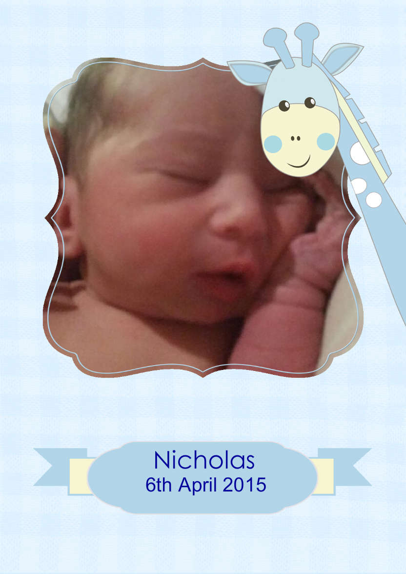 Baby Boy Giraffe Photo Card - card made with Crafty Bob's Card Creator