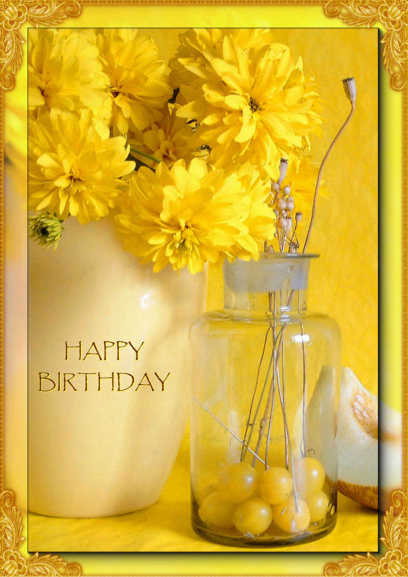 Yellow Floral Birthday - card made with Crafty Bob's Card Creator
