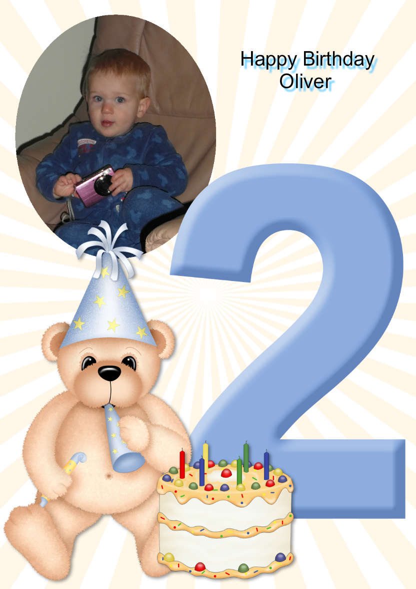 Birthday Bear Age 2 Card Boy - card made with Crafty Bob's Card Creator