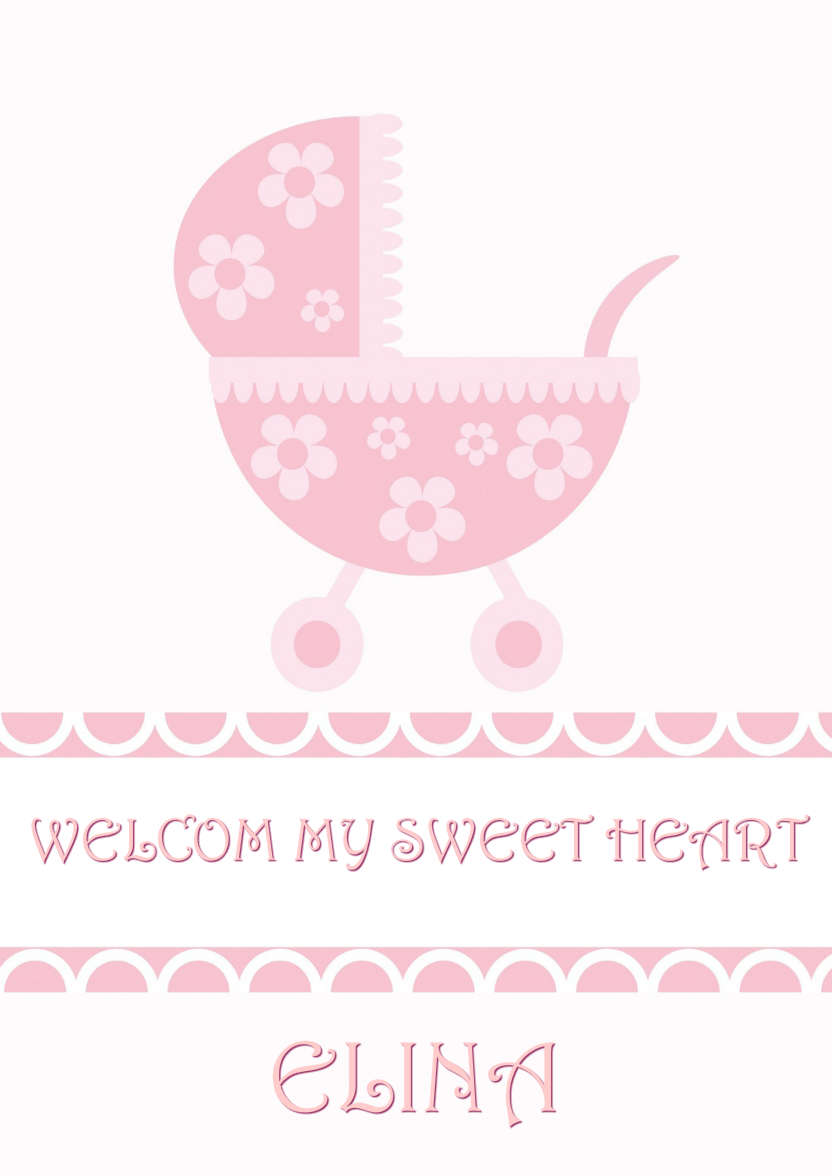 New Baby Girl Pram Card Front - card made with Crafty Bob's Card Creator