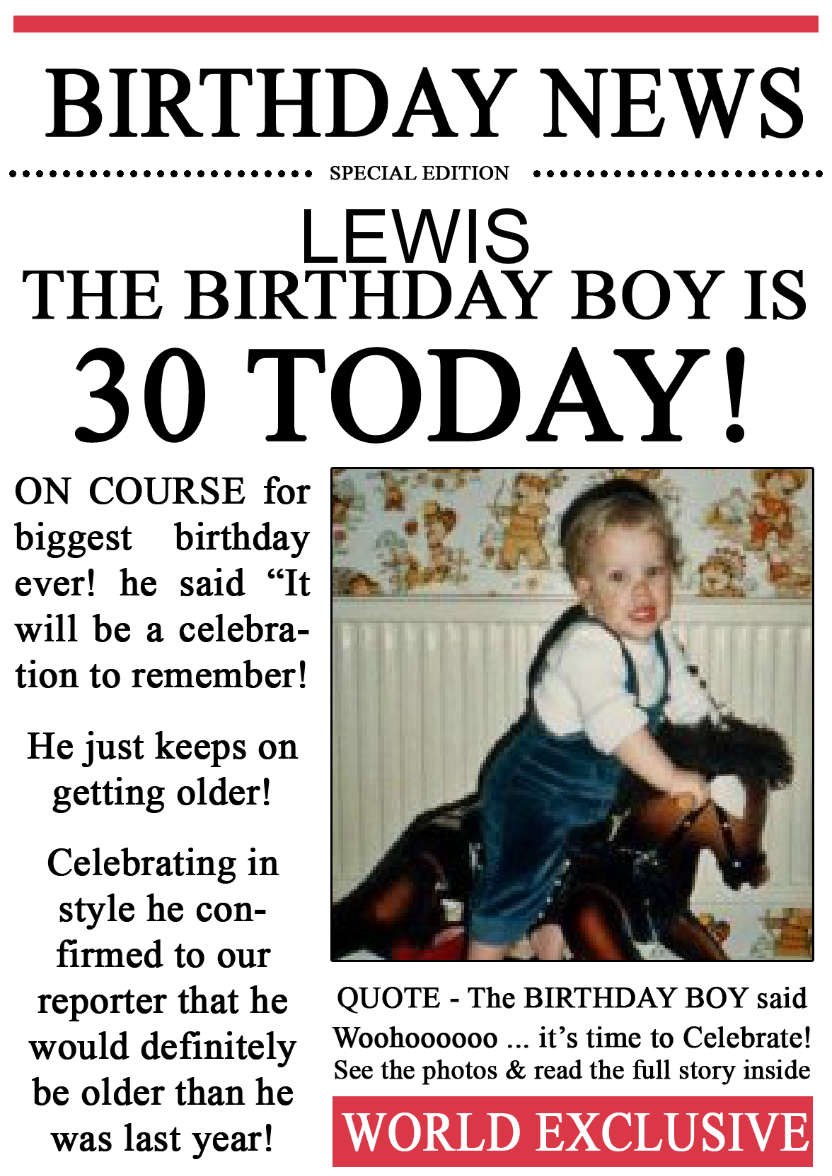 30 Today Birthday News Photo Upload Card - card made with Crafty Bob's Card Creator