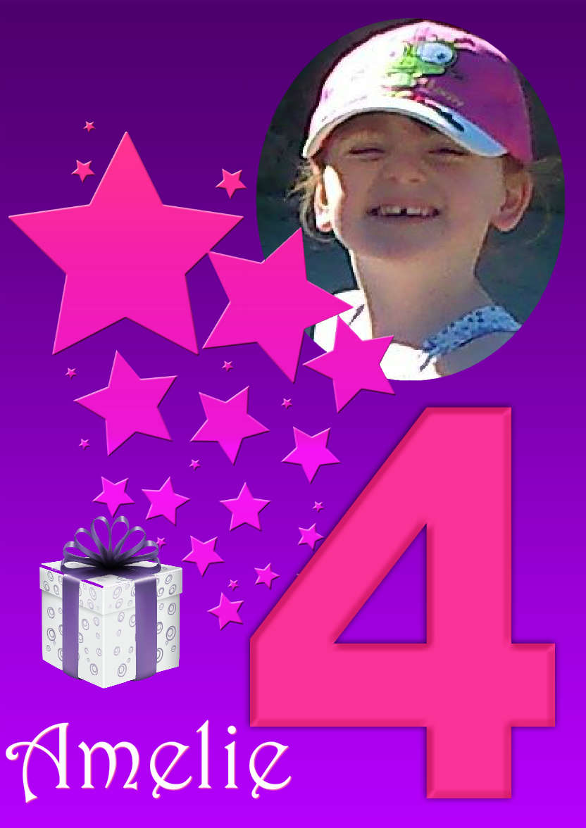 Stars Age 4 Girls Photo Card - card made with Crafty Bob's Card Creator