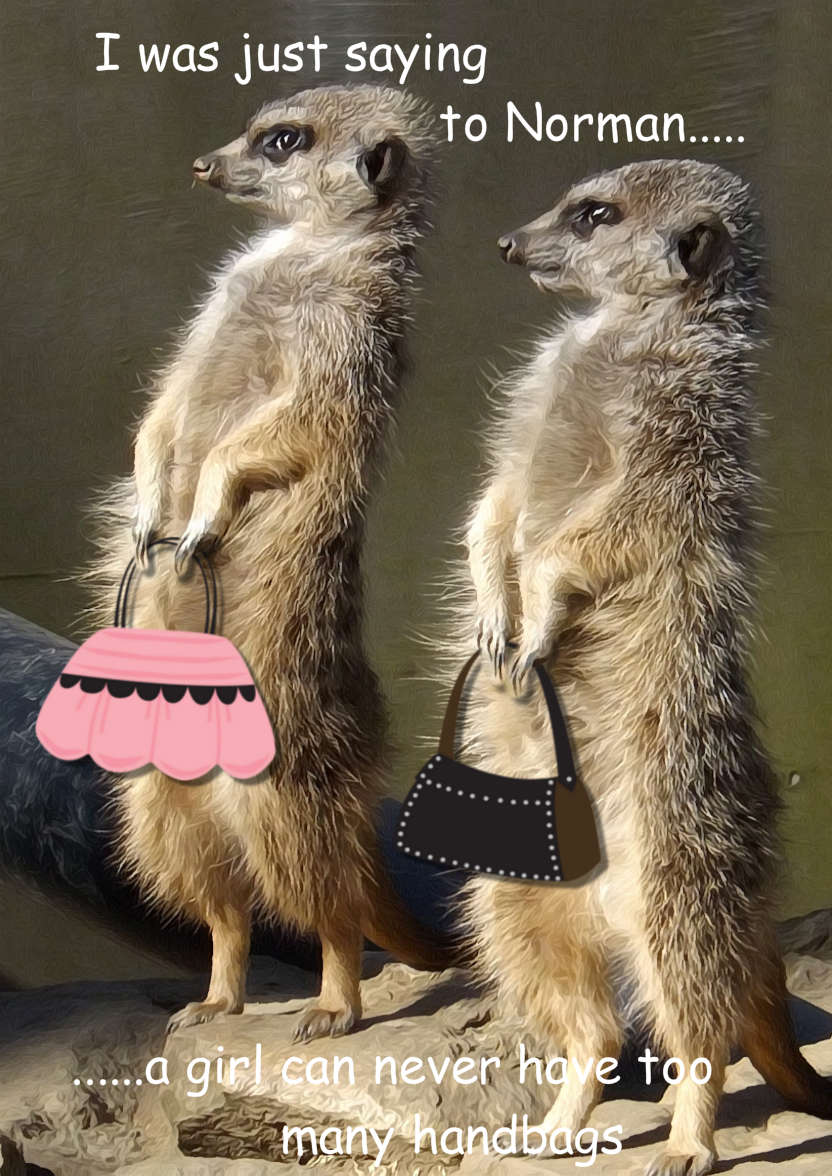 Meerkats with Handbags - card made with Crafty Bob's Card Creator