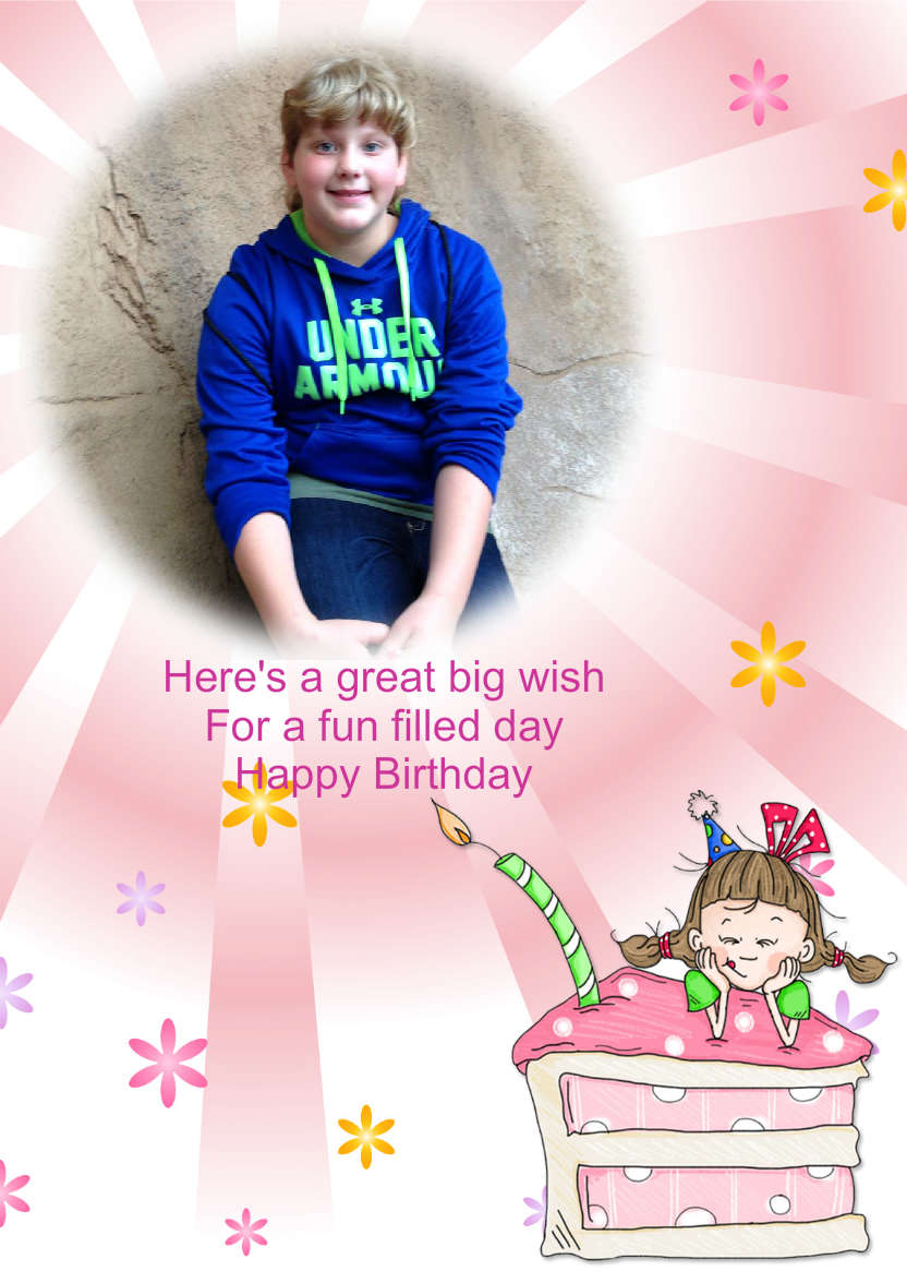 Birthday Cake Female Aperture Card Front - card made with Crafty Bob's Card Creator