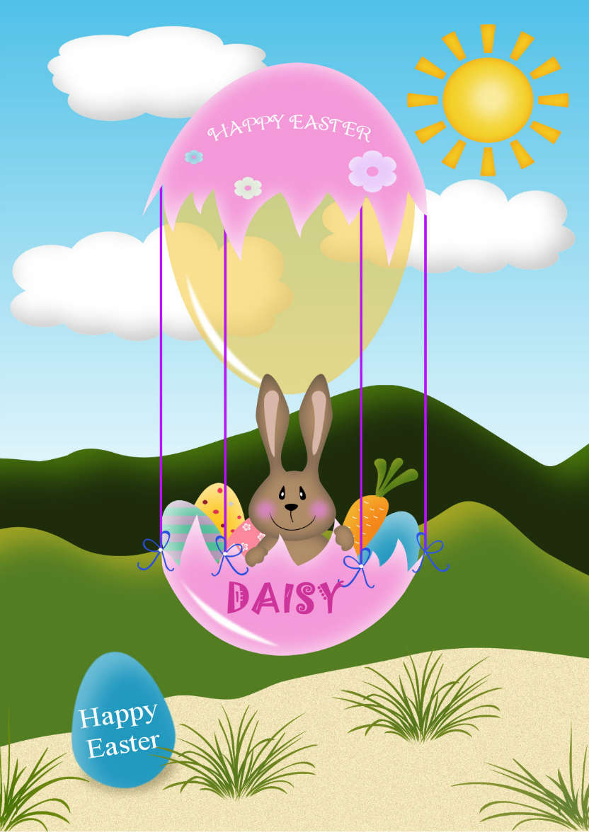 Easter Bunny in Air Balloon - card made with Crafty Bob's Card Creator