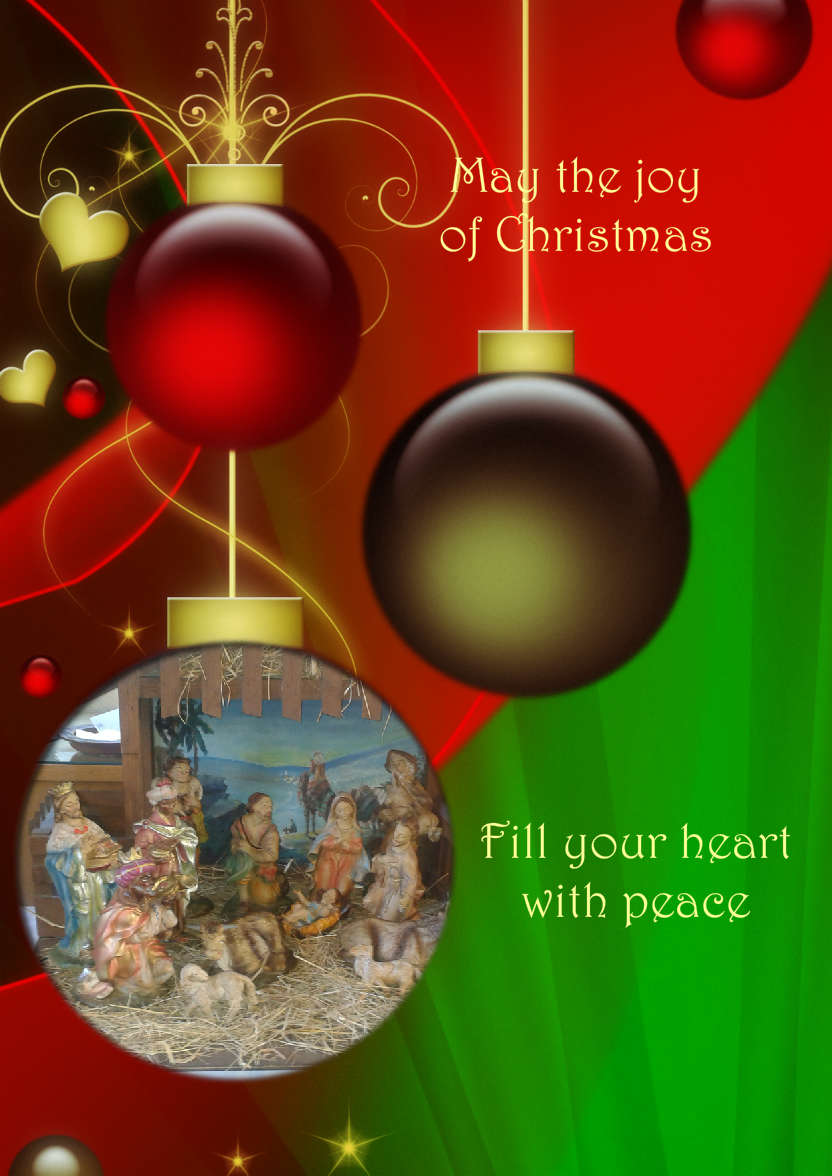 Red and Green Vintage Ornament Christmas Photo Card - card made with Crafty Bob's Card Creator