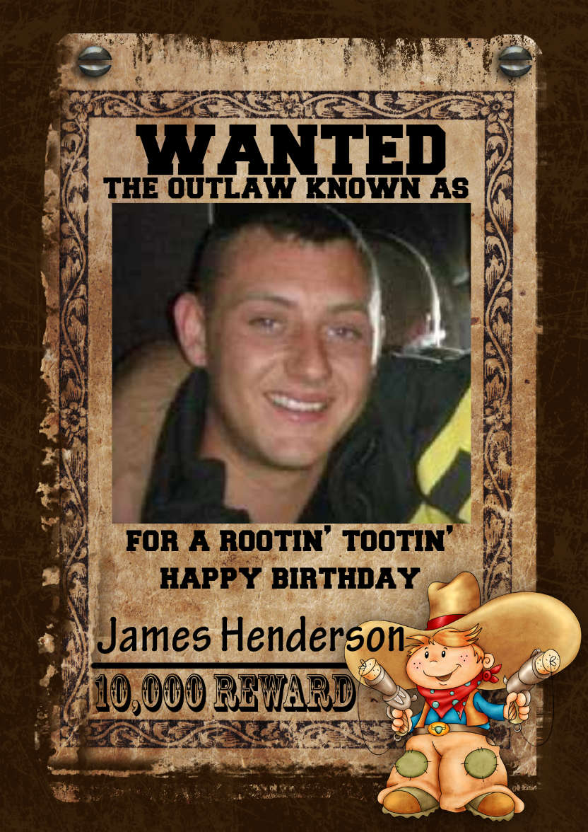 Fun Male Wanted Poster Birthday Card, Photo - card made with Crafty Bob's Card Creator