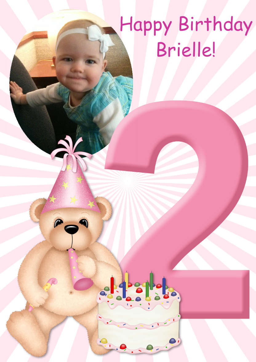 Birthday Bear Age 2 Card Girl - card made with Crafty Bob's Card Creator