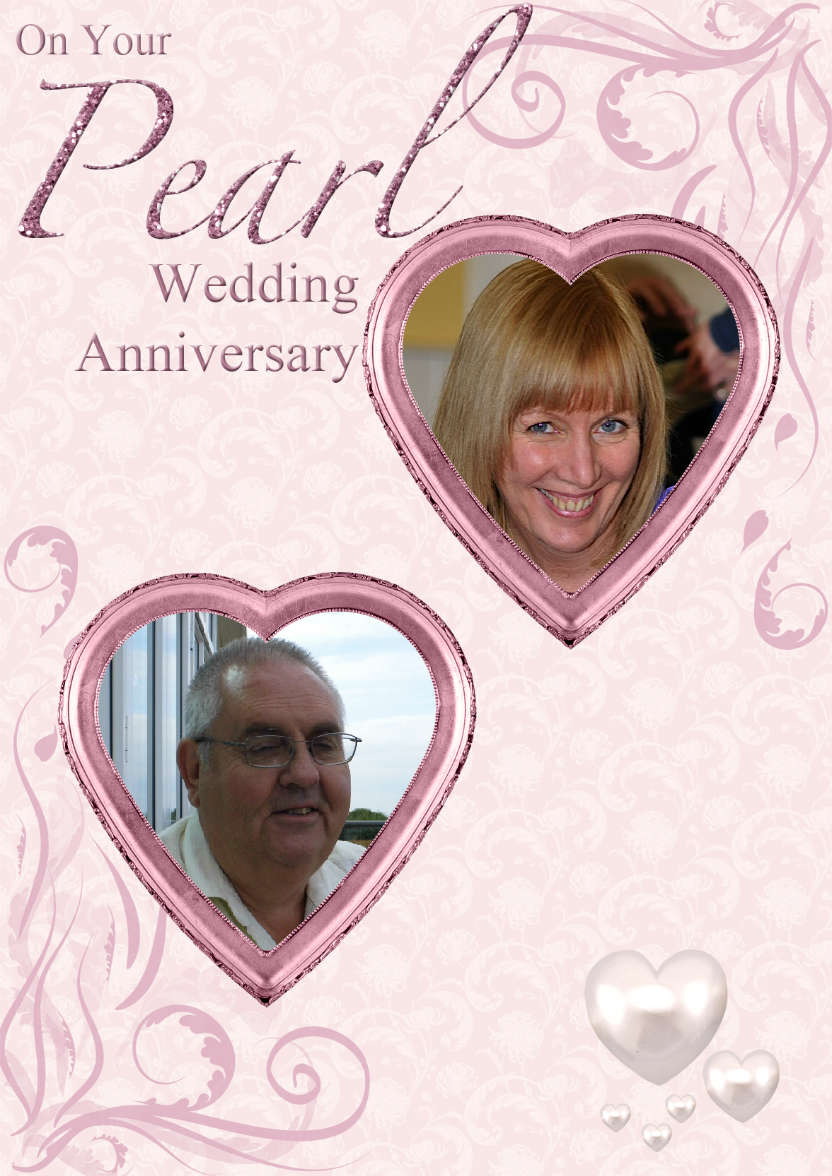 Pearl Wedding Anniversary Hearts Photo Card - card made with Crafty Bob's Card Creator