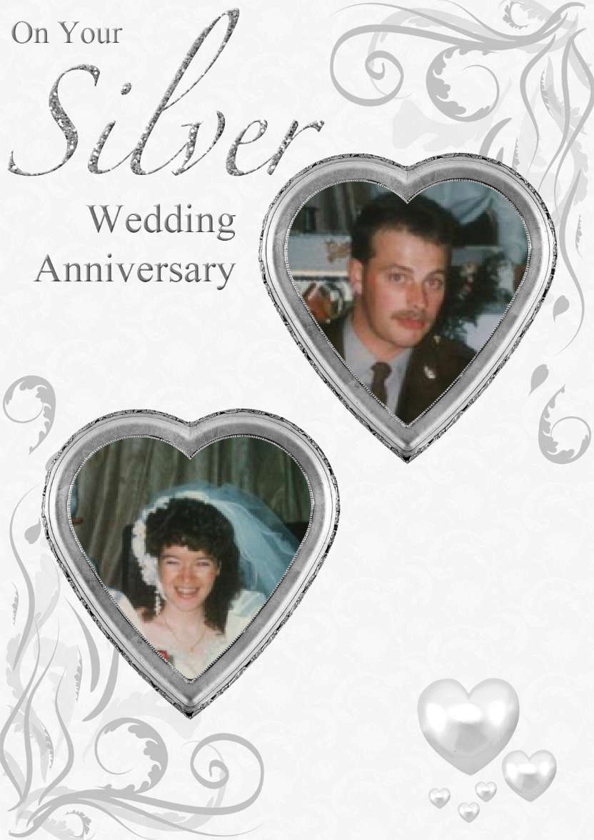 Silver Wedding Anniversary Hearts Photo Card - card made with Crafty Bob's Card Creator