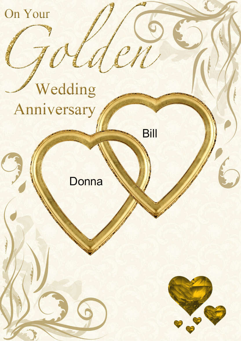 Golden Wedding Anniversary Hearts Entwined Card - card made with Crafty Bob's Card Creator