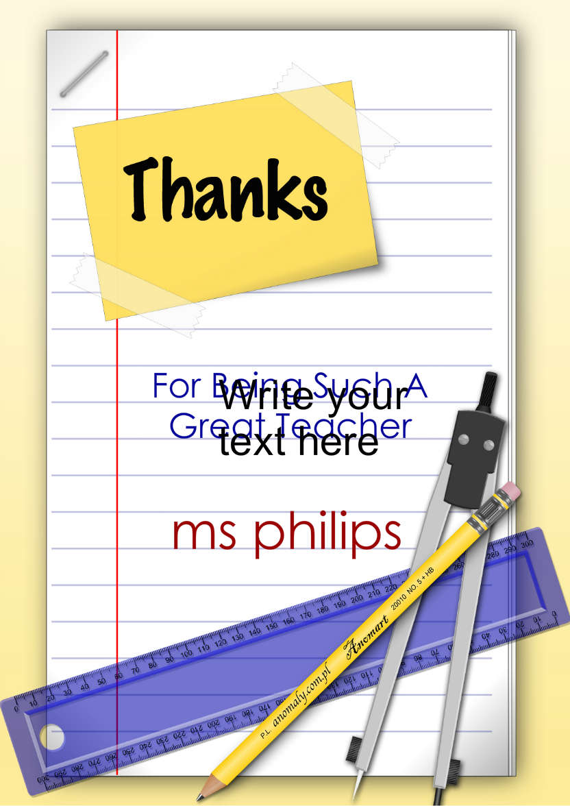 Paper and Stationary Thank You Teacher Card - card made with Crafty Bob's Card Creator