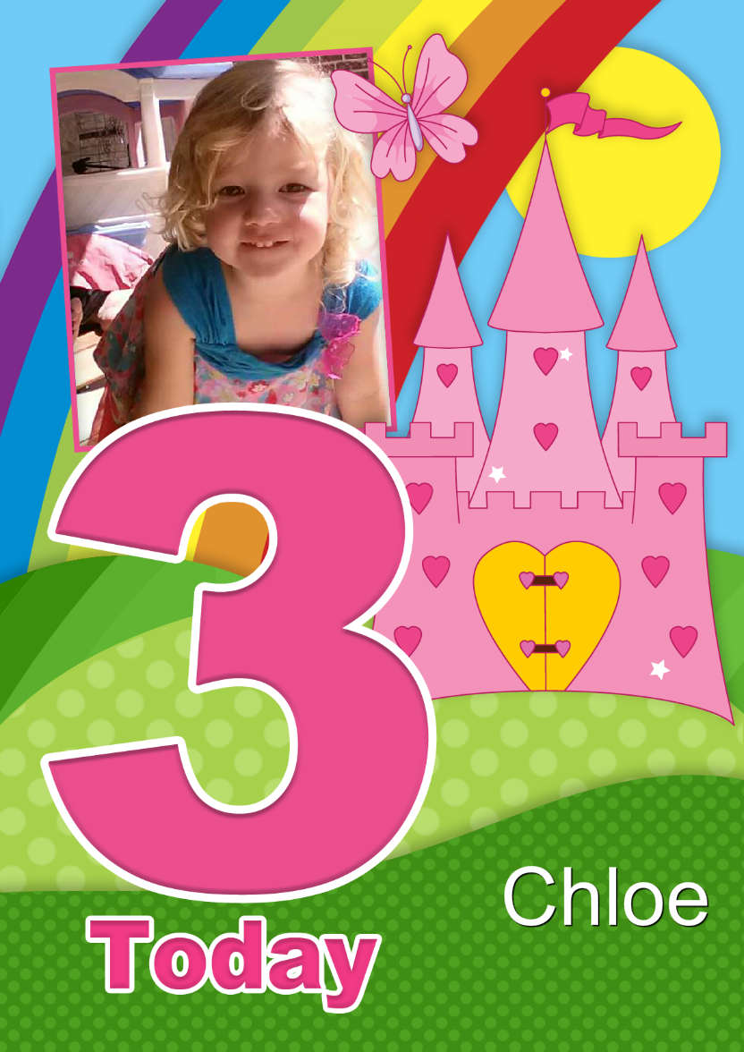 Rainbow Princess Age 3 Aperture Photo Card - card made with Crafty Bob's Card Creator