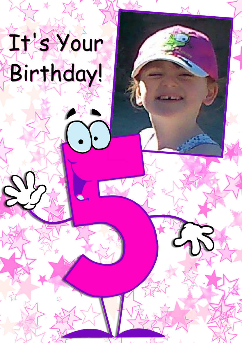 Waving Age Five Girls Card - card made with Crafty Bob's Card Creator