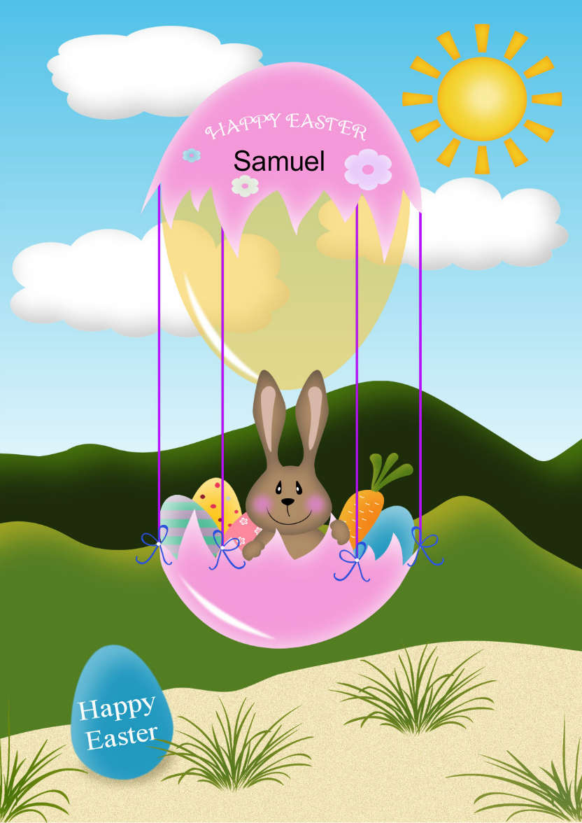 Easter Bunny in Air Balloon - card made with Crafty Bob's Card Creator