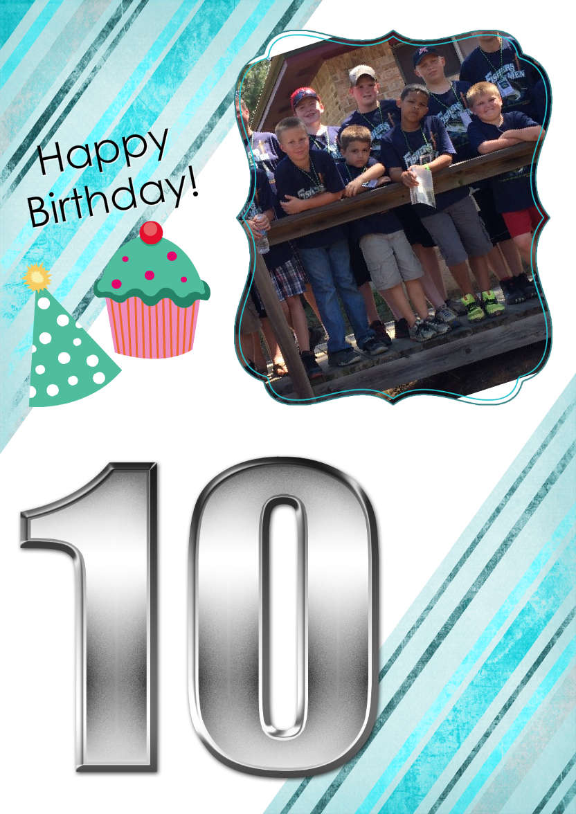 Grunge Stripes Age 10 Birthday Boy - card made with Crafty Bob's Card Creator