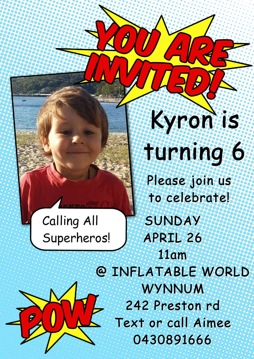 Superhero Comic Style Party Invitation - card made with Crafty Bob's Card Creator