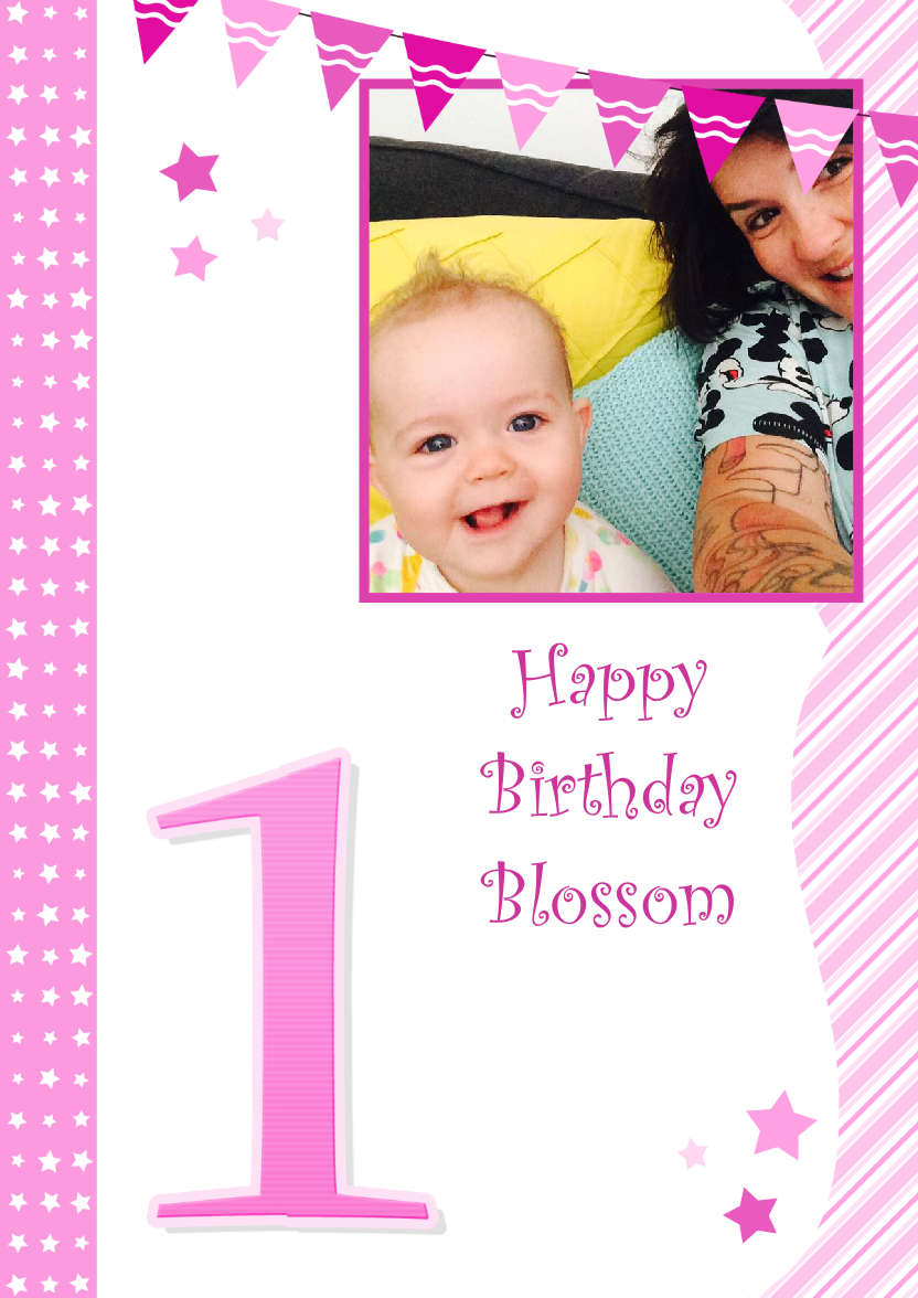 Stars and Stripes First Birthday Girl - card made with Crafty Bob's Card Creator