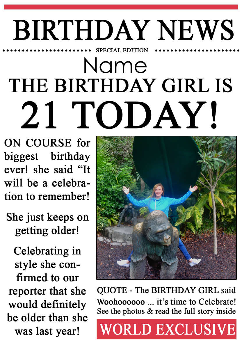 21 Today Birthday News Photo Upload Card - card made with Crafty Bob's Card Creator