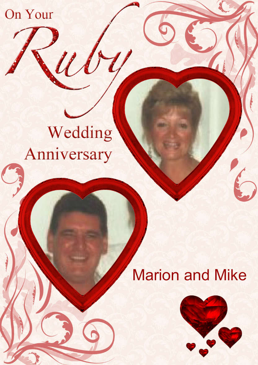 Ruby Wedding Anniversary Hearts Photo Card - card made with Crafty Bob's Card Creator