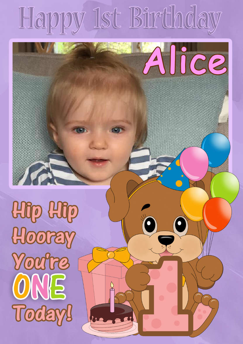 1st Birthday Puppy Dog Your Photo Here Card - card made with Crafty Bob's Card Creator