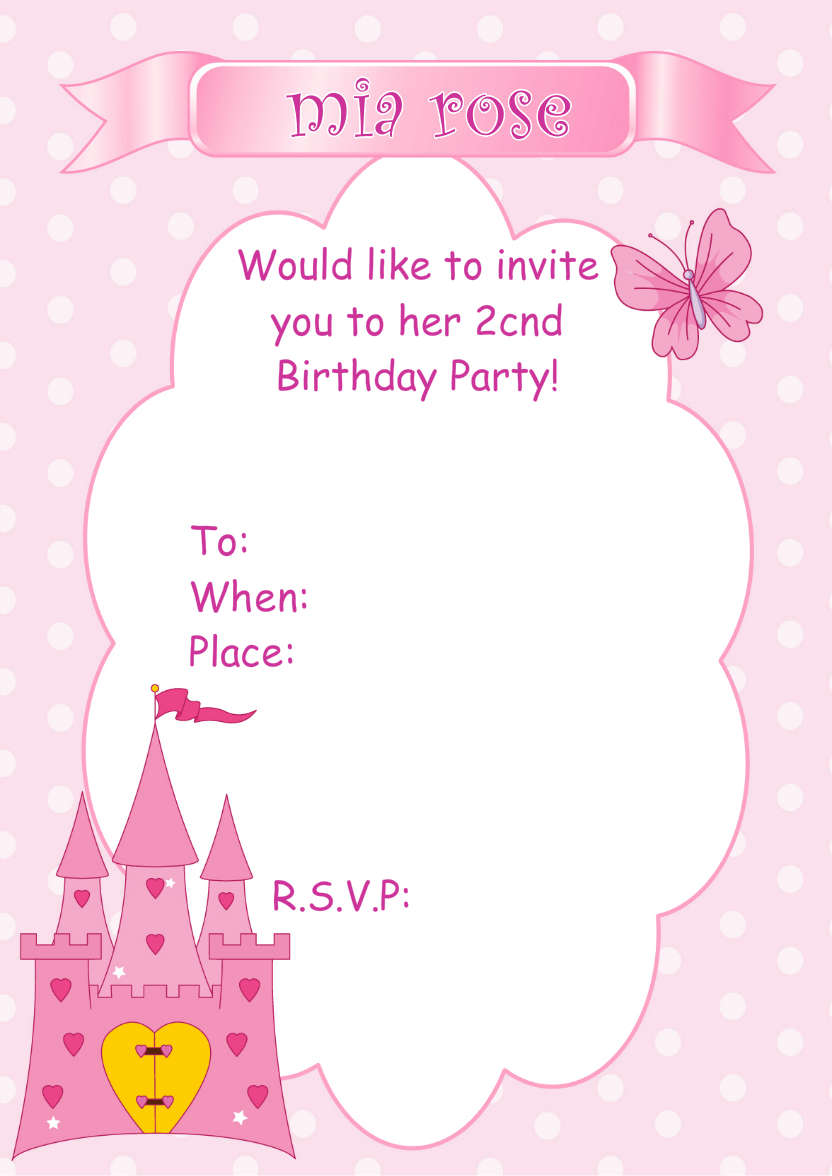 Pretty Princess Party Invitation - card made with Crafty Bob's Card Creator