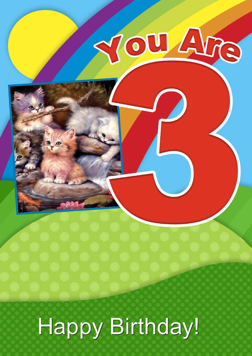Rainbow Age 3 Aperture Photo Card - card made with Crafty Bob's Card Creator