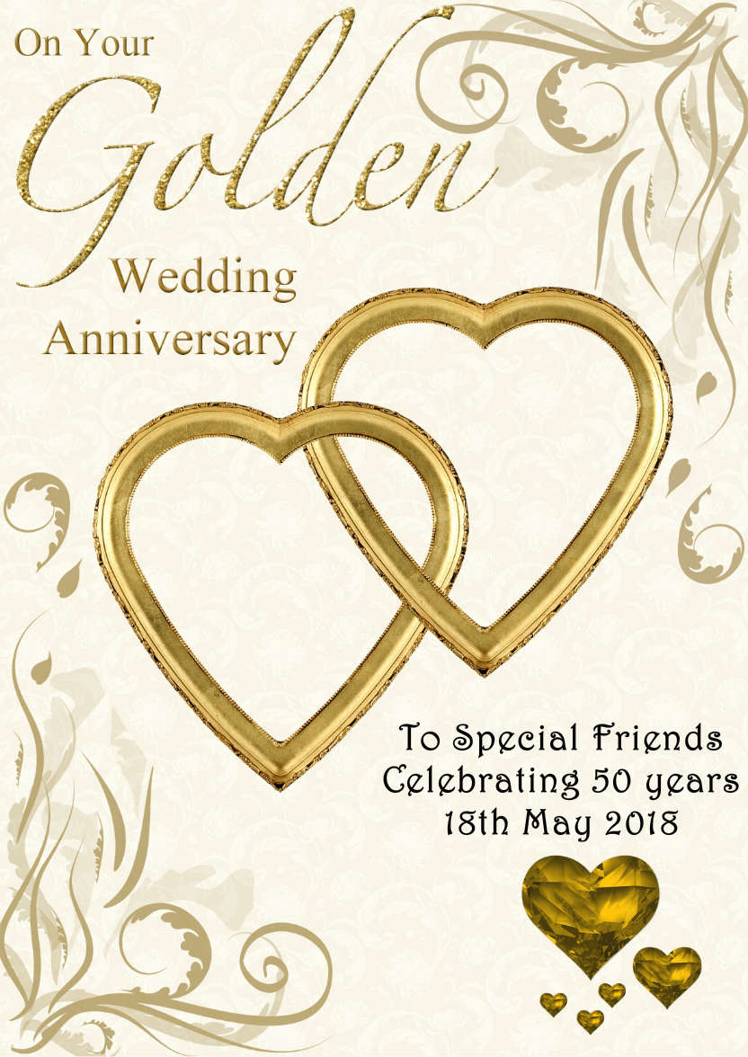 Golden Wedding Anniversary Hearts Entwined Card - card made with Crafty Bob's Card Creator