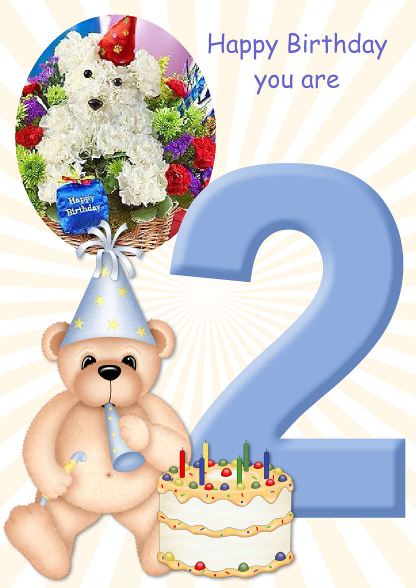 Birthday Bear Age 2 Card Boy - card made with Crafty Bob's Card Creator
