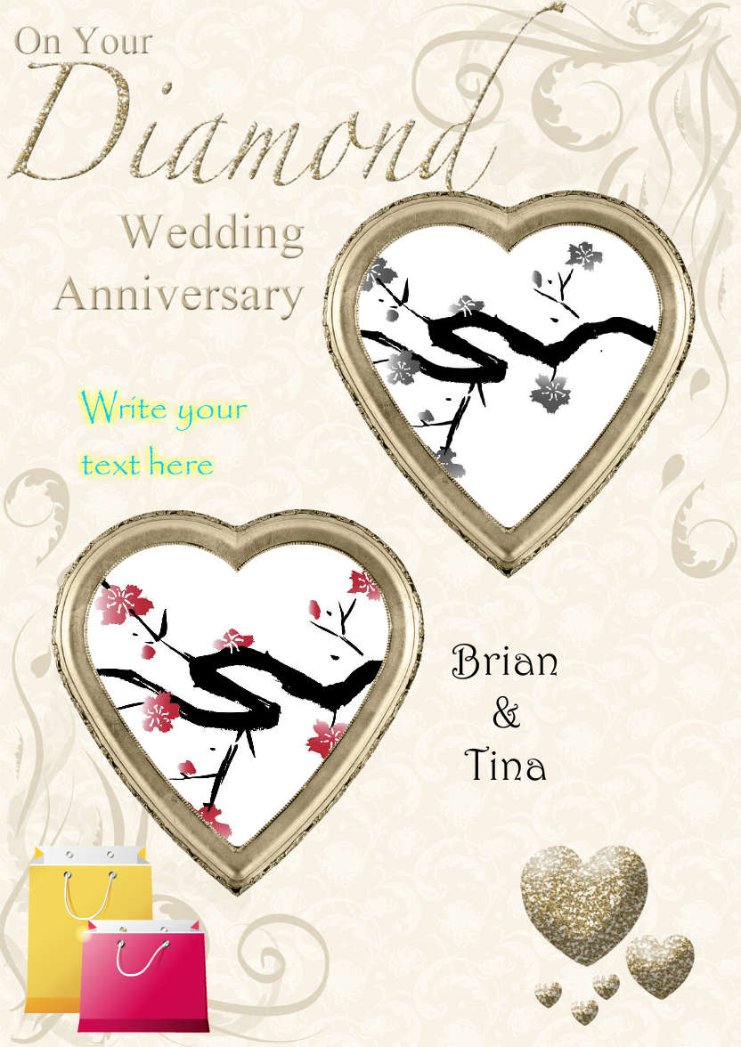 Diamond Wedding Anniversary Hearts Photo Card - card made with Crafty Bob's Card Creator
