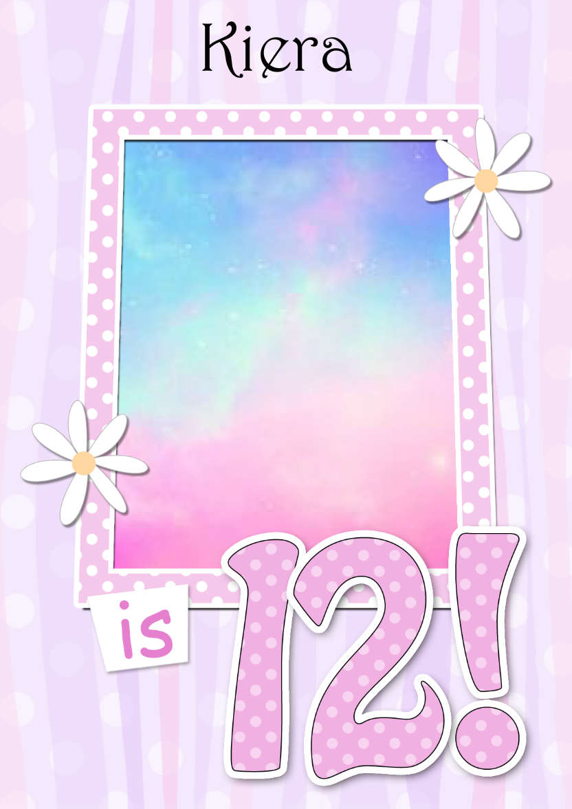 12th Birthday Stripes & Flowers Photo Upload Card - card made with Crafty Bob's Card Creator