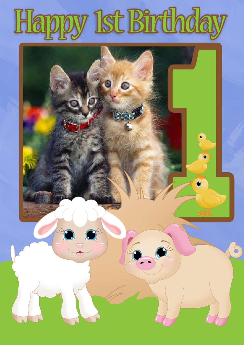 1st Birthday Farmyard Your Photo Here Card - card made with Crafty Bob's Card Creator
