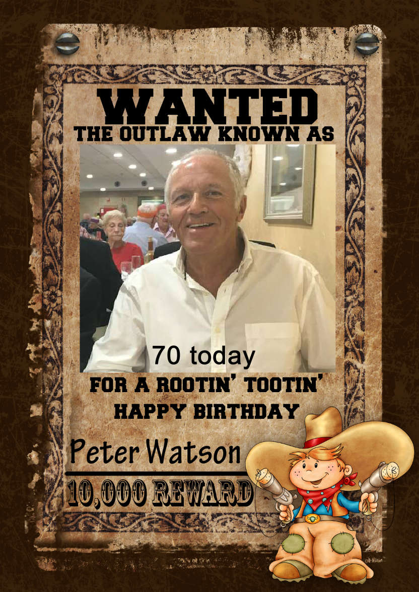 Fun Male Wanted Poster Birthday Card, Photo - card made with Crafty Bob's Card Creator