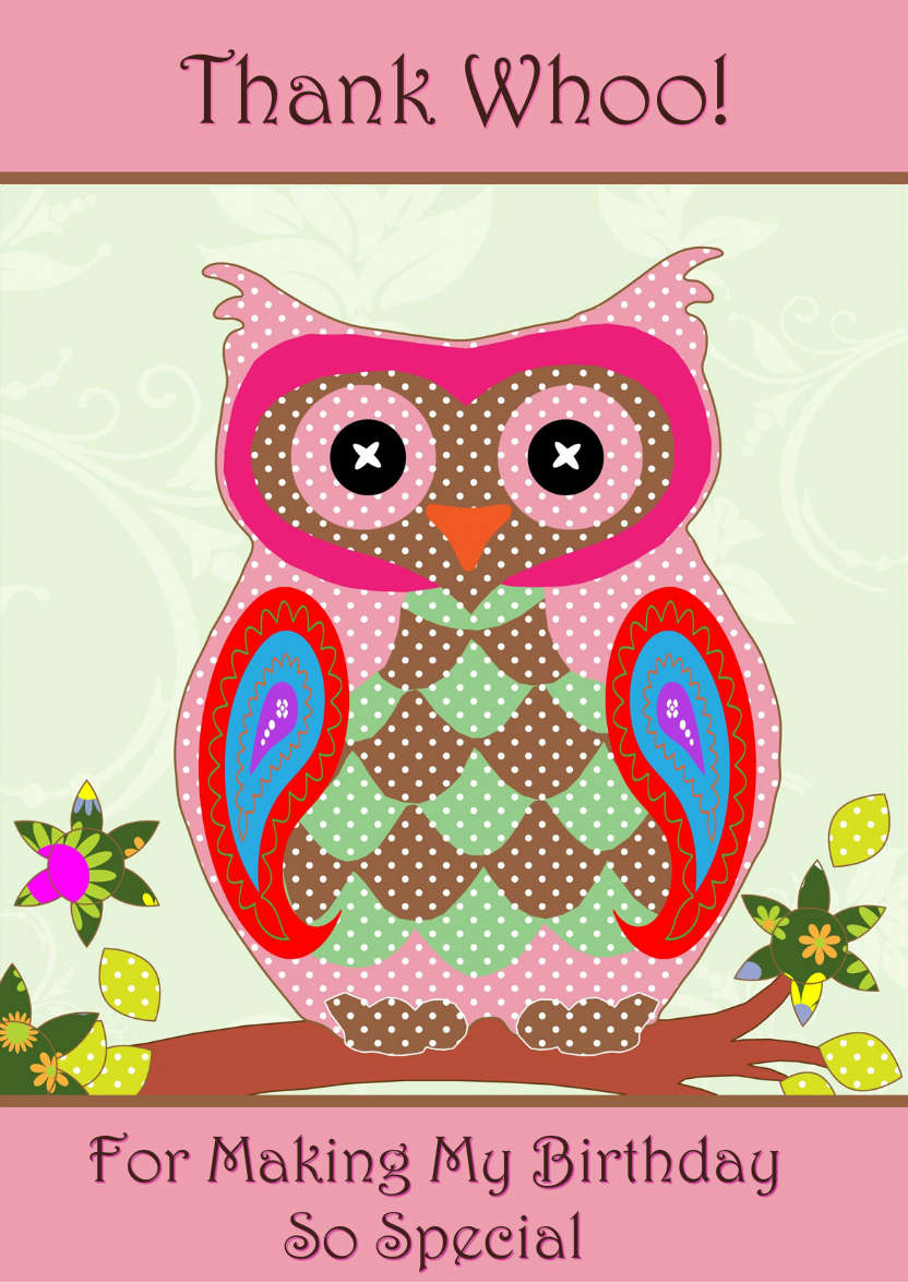 Thank Whoo Owl Card Front - card made with Crafty Bob's Card Creator