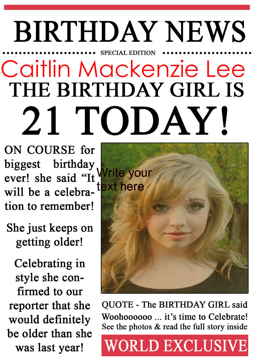 21 Today Birthday News Photo Upload Card - card made with Crafty Bob's Card Creator