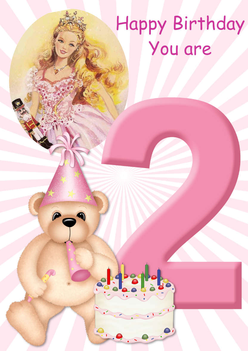 Birthday Bear Age 2 Card Girl - card made with Crafty Bob's Card Creator