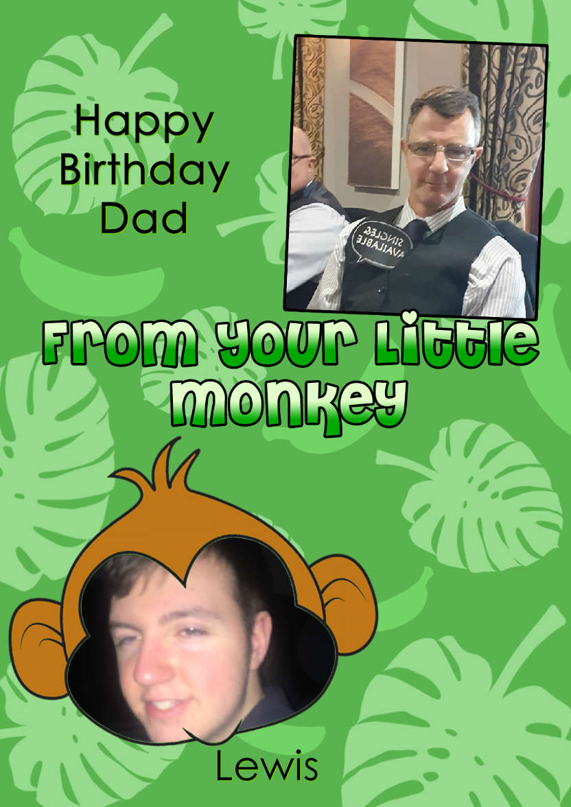 Little Monkey Photo Card - card made with Crafty Bob's Card Creator