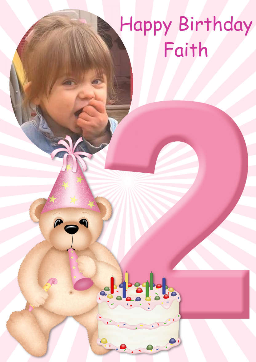 Birthday Bear Age 2 Card Girl - card made with Crafty Bob's Card Creator
