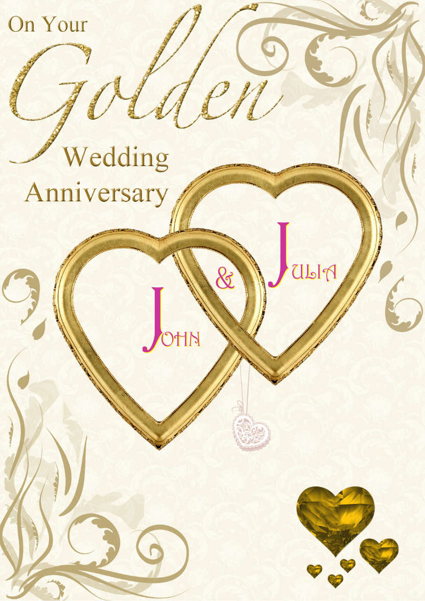Golden Wedding Anniversary Hearts Entwined Card - card made with Crafty Bob's Card Creator