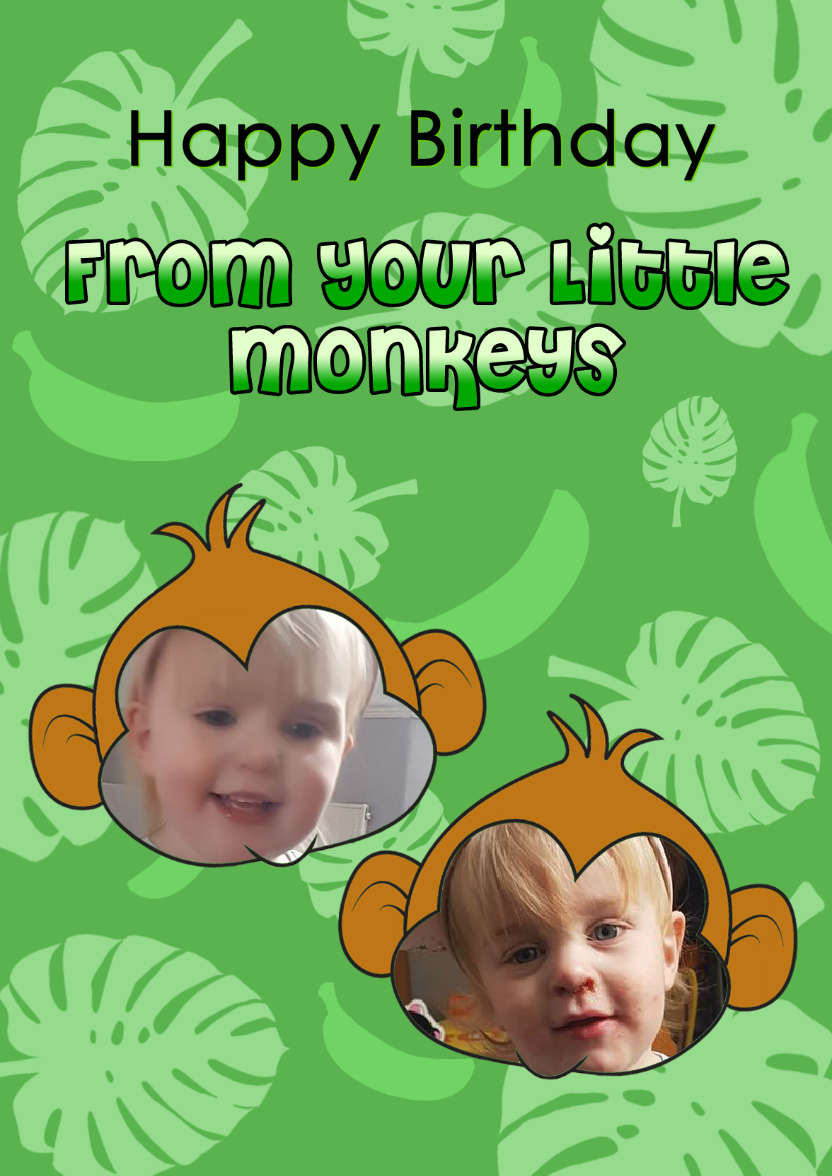 Two Little Monkeys Photo Card - card made with Crafty Bob's Card Creator