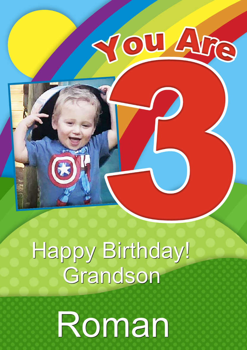 Rainbow Age 3 Aperture Photo Card - card made with Crafty Bob's Card Creator
