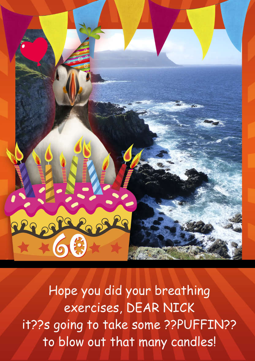 Humorous Fun Birthday Age Puffin Photo Card - card made with Crafty Bob's Card Creator
