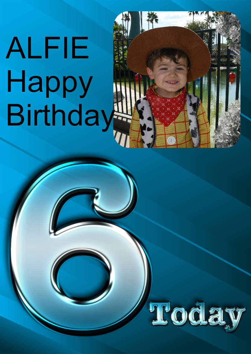 Metallic Age 6 Photo Card Blue - card made with Crafty Bob's Card Creator