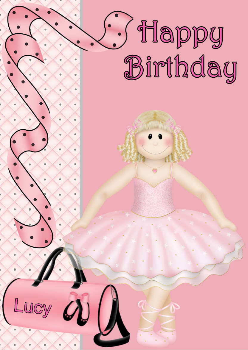 Ballet Birthday Blonde Card Front - card made with Crafty Bob's Card Creator