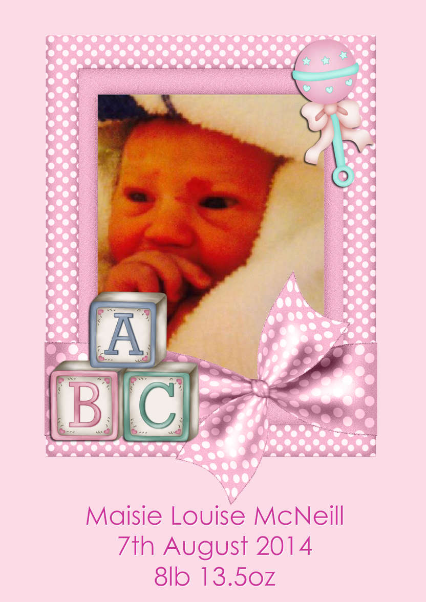 New Baby Girl Aperture Frame Card Front - card made with Crafty Bob's Card Creator