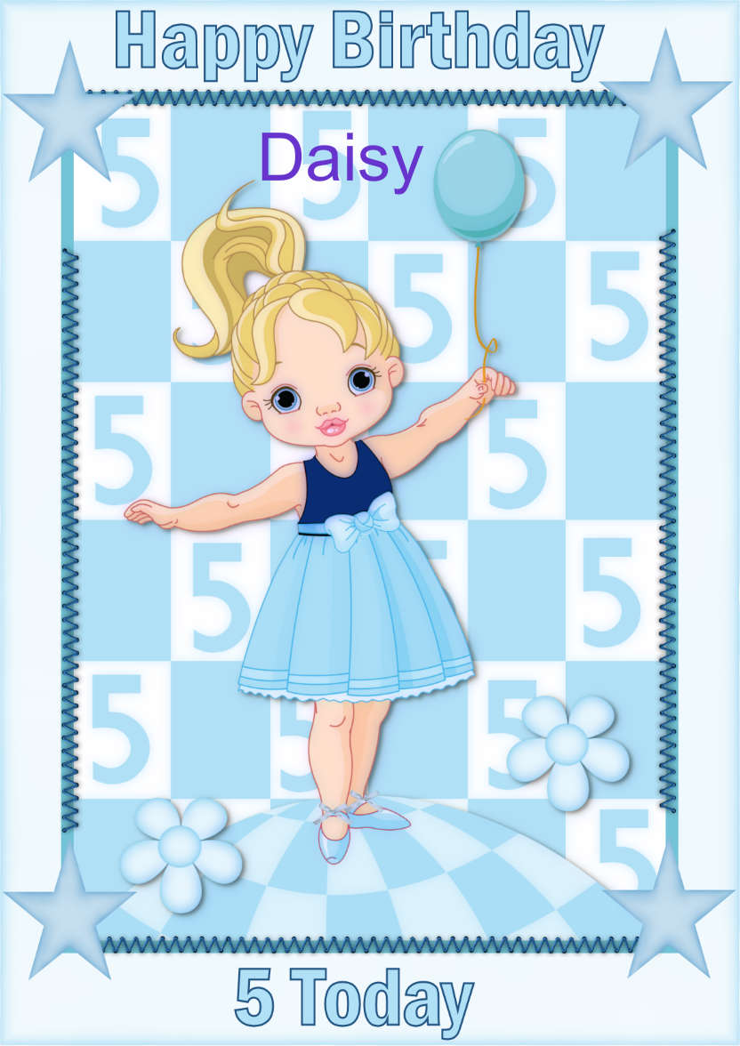 Happy 5th Birthday Girl in Blue - card made with Crafty Bob's Card Creator
