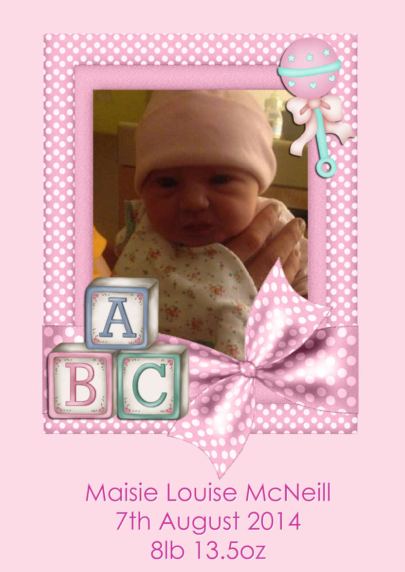 New Baby Girl Aperture Frame Card Front - card made with Crafty Bob's Card Creator
