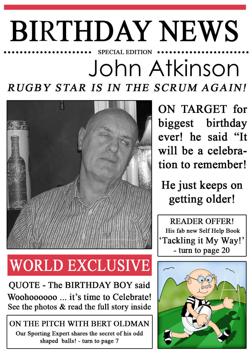 Rugby News Birthday Photo Upload Card - card made with Crafty Bob's Card Creator