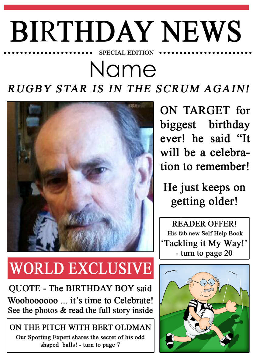Rugby News Birthday Photo Upload Card - card made with Crafty Bob's Card Creator
